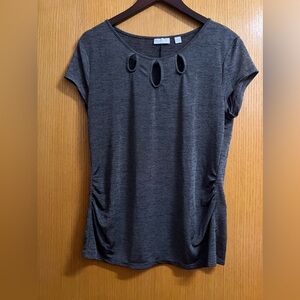 NY & Co Grey Cut out dress shirt short sleeve stretch side rouching